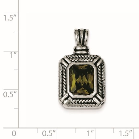 Closeout!  925 Sterling Silver Olive Green CZ Square Necklace Charm Pendant - Picture 2 of 4